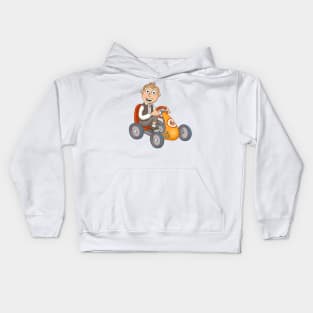 Happy boy on a pedal car illustration Kids Hoodie